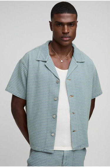 Boxy Revere Denim Textured Shirt