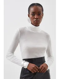 Premium Jersey Wool Blend High Neck Sleeve Top