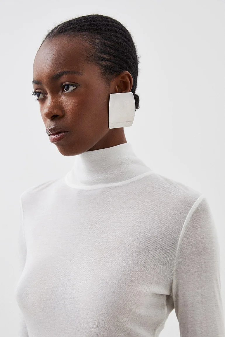 Premium Jersey Wool Blend High Neck Sleeve Top - 1