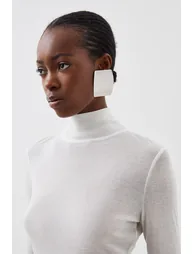 Premium Jersey Wool Blend High Neck Sleeve Top - 1