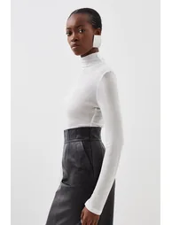 Premium Jersey Wool Blend High Neck Sleeve Top - 2