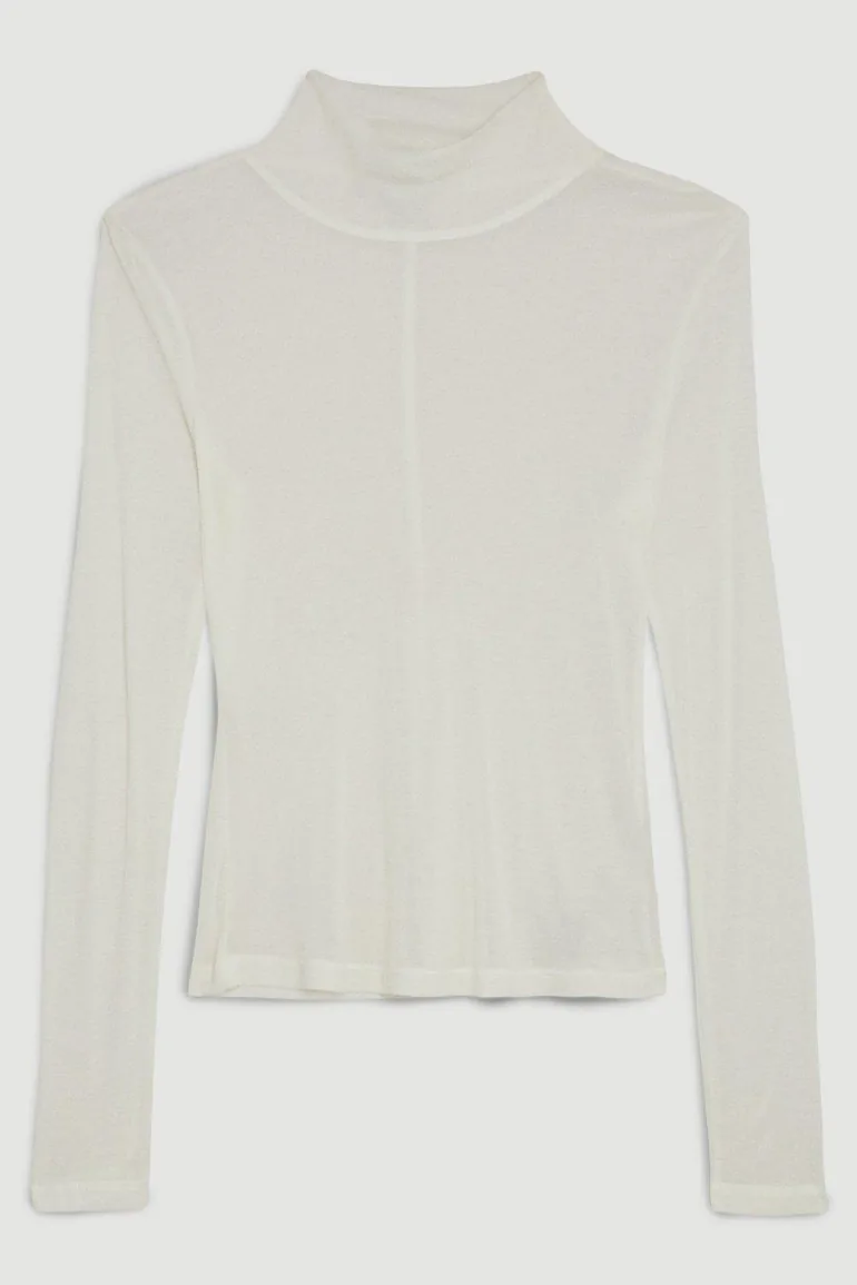 Premium Jersey Wool Blend High Neck Sleeve Top - 3