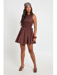 Sleeveless Shirred Waist Mini Dress - chocolate