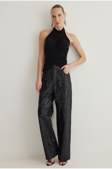Black Drape Detailed Knitted Bustier