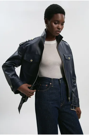 Leather Collared Jacket