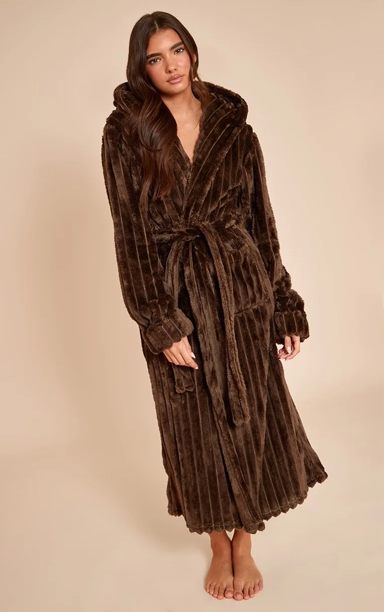 brown dressing gown with hood Latte Hooded Bath Robe main image 1