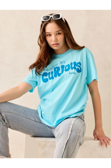 Blue Crew Neck Graphic T-Shirt