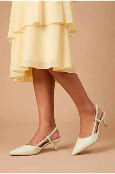 Luneth Faux Leather Kitten Heel Slingback Court Shoes