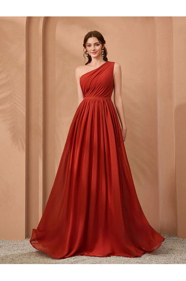 Leely Rust One-Shoulder Chiffon A-Line Bridesmaid Dress