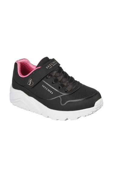 Skechers Girls Street Uno Lite Perforated Trainers - Black/Pink