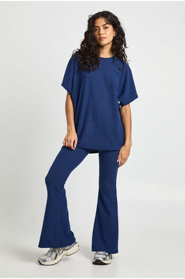 Two Tone Rib Flared Legging & Top Co Ord - navy