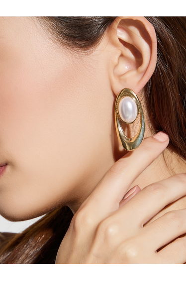 Gold Tone Faux Pearl Earrings