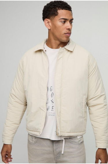 Boxy Fit Peached Crinkle Nylon Coach Jacket - stone