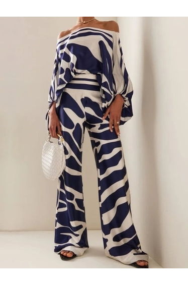 Exquisite Abstract Print Satin Wide-leg Pants