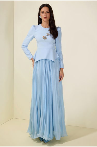 Beaded Tassels Top & High Waist Pleated Midi Skirt Set