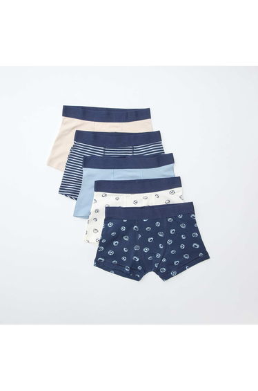 Pack of 5 pairs of plain and printed boxer shorts BLUE