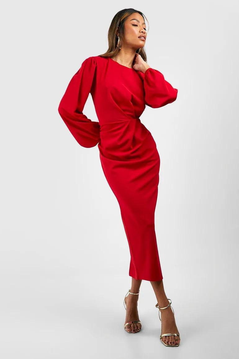 Drape Side Volume Sleeve Crepe Midaxi Dress - 2