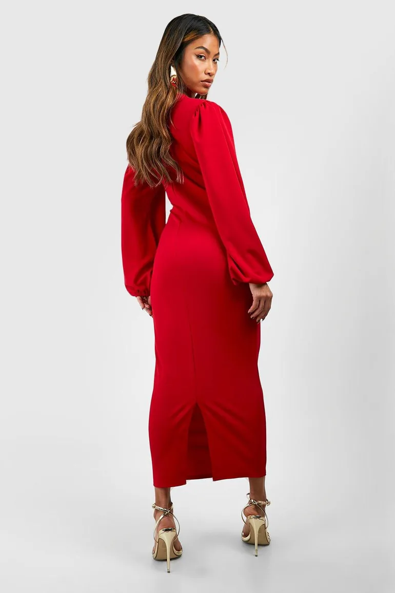 Drape Side Volume Sleeve Crepe Midaxi Dress - 1