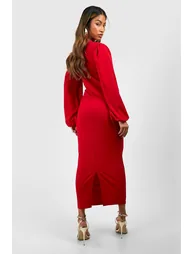 Drape Side Volume Sleeve Crepe Midaxi Dress - 1