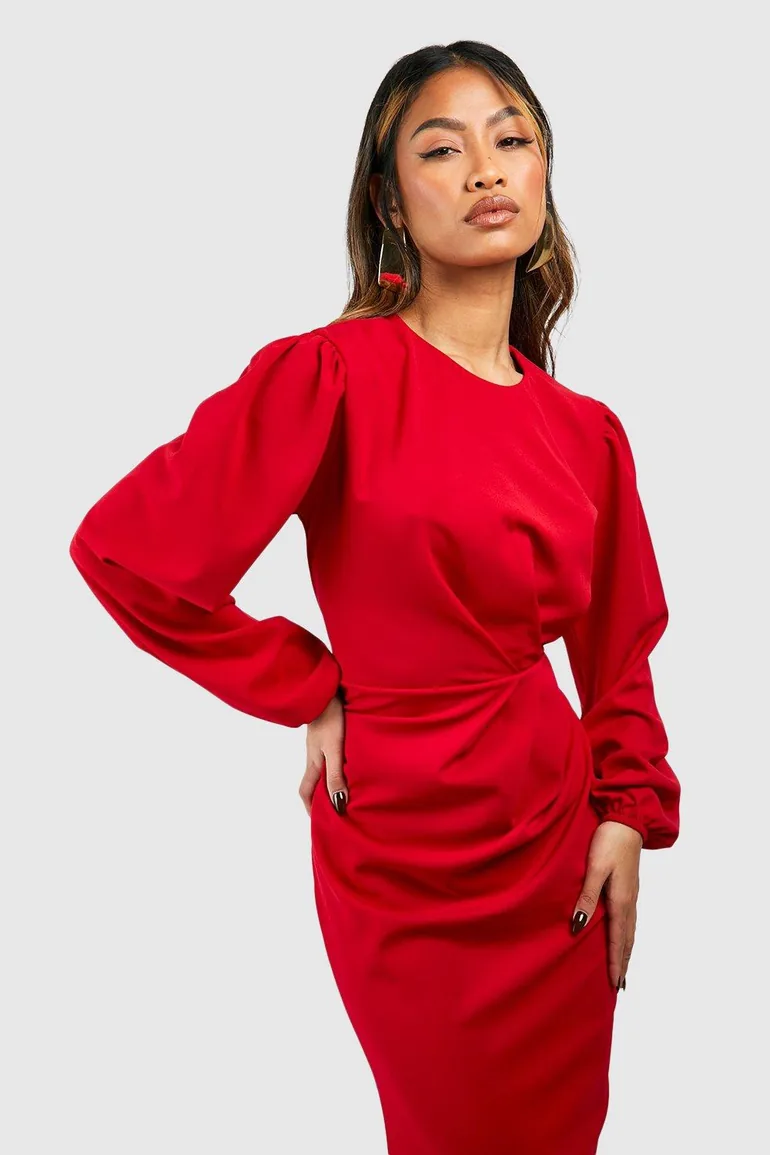 Drape Side Volume Sleeve Crepe Midaxi Dress - 3