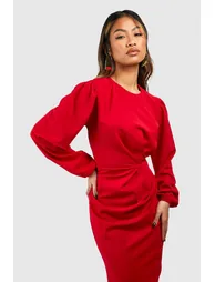 Drape Side Volume Sleeve Crepe Midaxi Dress - 3