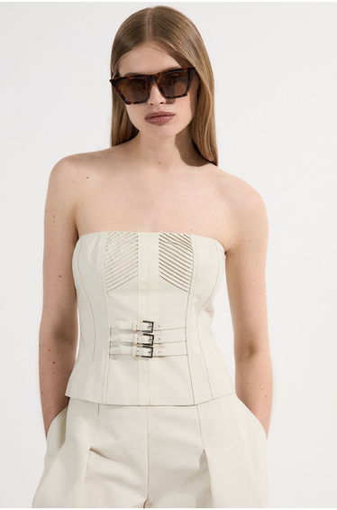 Archive Collection - Tailored Cotton Pintuck Grosgrain Belted Corset