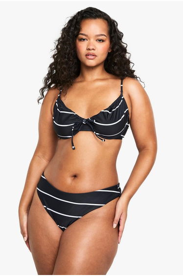 Plus Swimwear Essentials Underwired Stripe Bikini Top - black