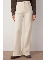 Ecru High Waist Wide Leg Jeans - 3