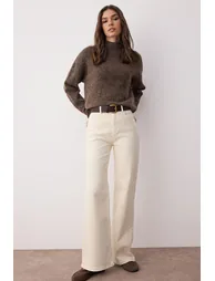 Ecru High Waist Wide Leg Jeans - 1