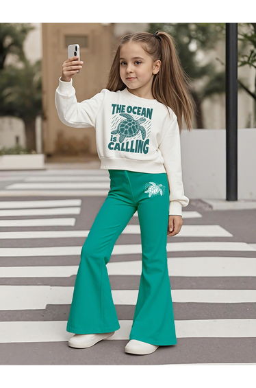 Teens Turtle Graphic Sweatshirt and Flare Pants Set