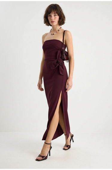 LUCCI Strapless Floral Maxi Dress with Bow Detail