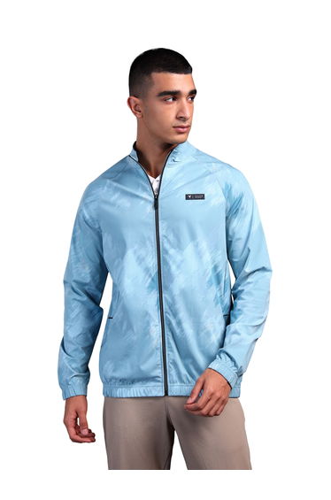 Men Camouflage Printed Mock Neck Slim Fit Jacket with TS FLEXI