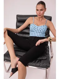 Blue-Multicolor Polka Dot in Strapless Sleeveless Woven Finike Bustier - 1