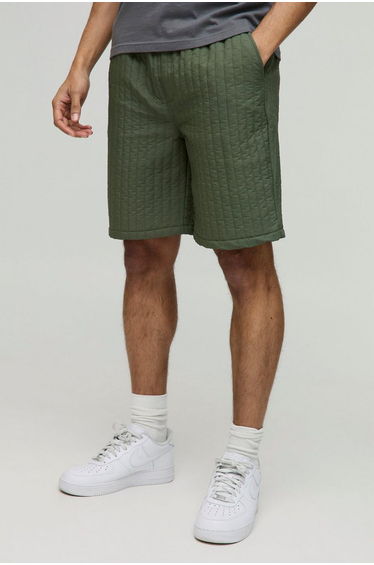 Elasticated Relaxed Fit Quilted Nylon Shorts - khaki