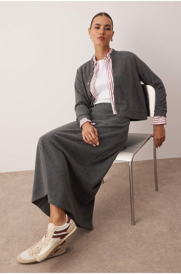 Dark Gray Selanik Fabric Knitted Bottom - Top Set