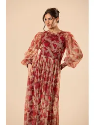 Comet Long Sleeve Tulle Maxi Dress in Rose Floral - 1