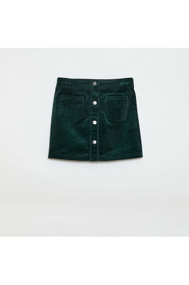 Short straight-cut velvet skirt GREEN