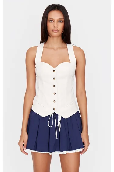 Cream Premium Woven Sweetheart Neck Waistcoat