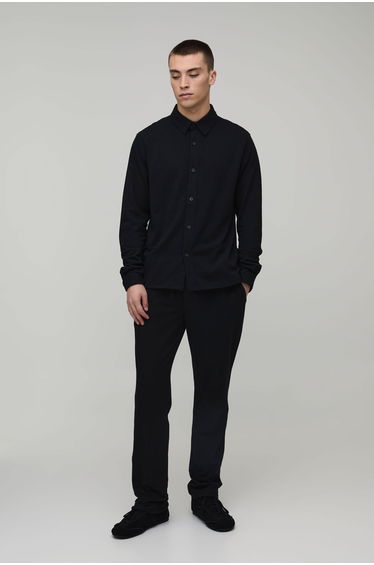 Regular Fit Long Sleeve Shirt and Tapered Trouser Set - black