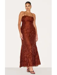 chestnut textured lace up back maxi dress Plus Chestnut Textured Lace Up Back Maxi Dress Prettylittlething : Dresses  : VogaCloset Oman