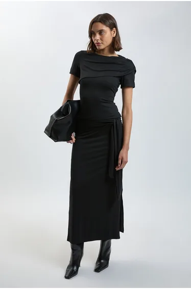 Viscose Jersey Tie Waist Midi Skirt