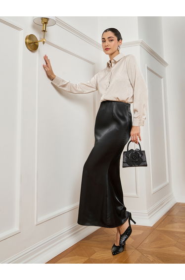 Women Off-White Embellished Satin Shirt