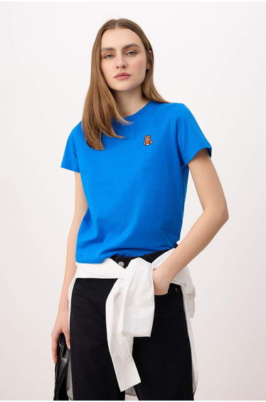 Cobalt Regular/Normal Fit Short Sleeve Embroidered 100% Cotton Knitted T-Shirt