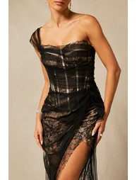 Bonnie One Shoulder Corset Lace Maxi Dress - 7