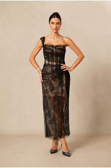Bonnie One Shoulder Corset Lace Maxi Dress