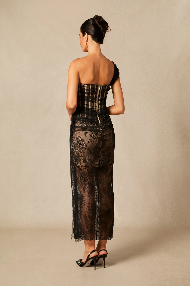 Bonnie One Shoulder Corset Lace Maxi Dress - 5