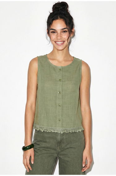 LUCCI Cotton Sleeveless Crew Neck Blouse