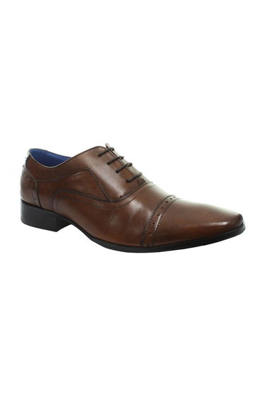 Roamers Mens 4 Eyelet Punched Cap Leather Oxford Shoes - Tan