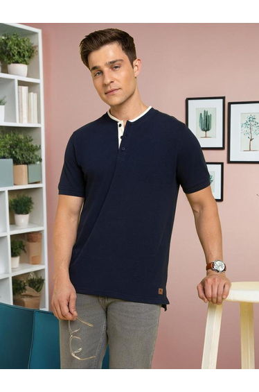 Cotton Regular Fit Henley Neck T-Shirts