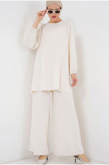 Women's Ayrobin Tunic Trousers Bottom Top Suit - Ecru